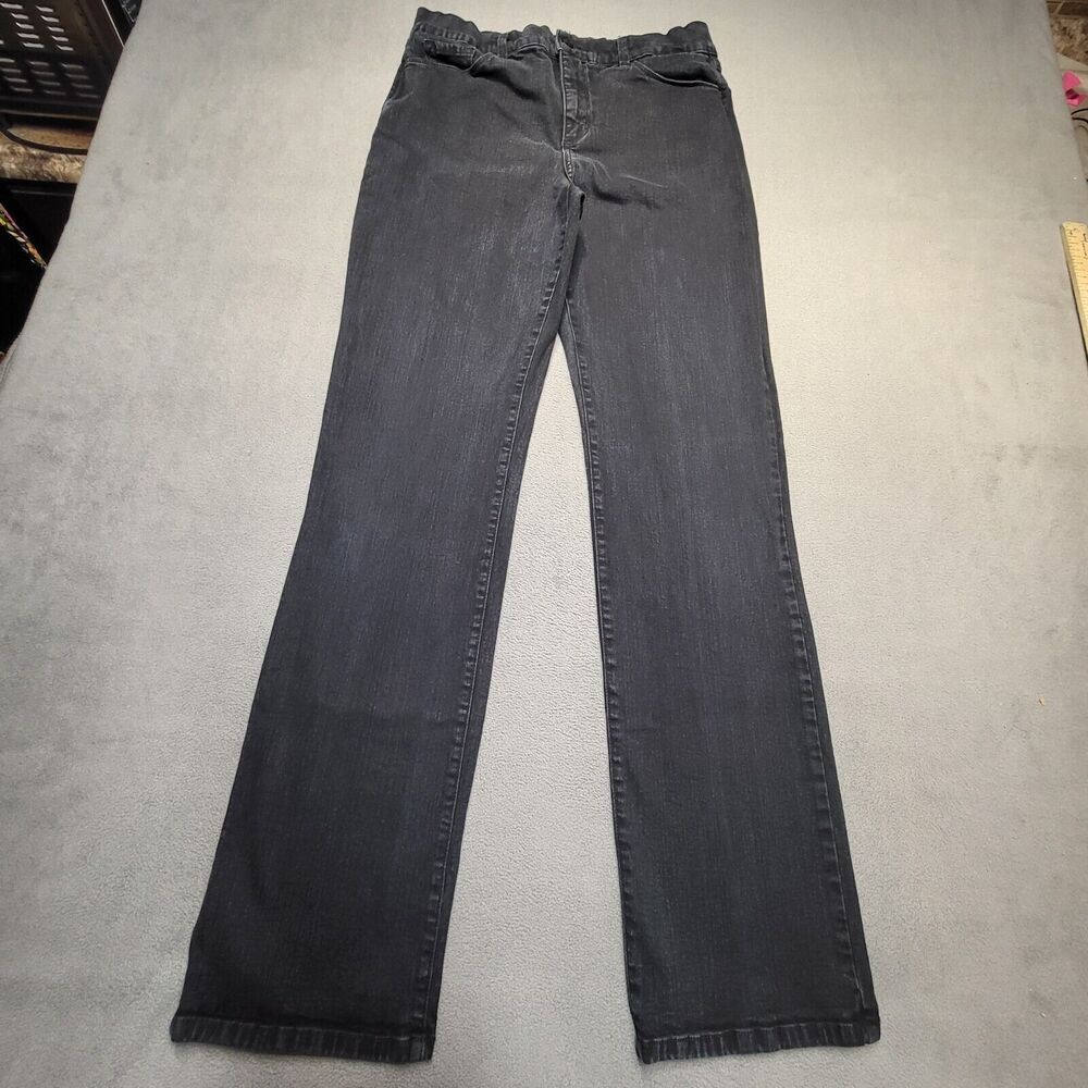 NYDJ Jeans Womens 12 Black Marilyn Straight Leg Stretch Denim Distressed